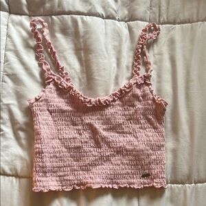 Hollister Pink Smocked Ruffled Crop Tank Top
